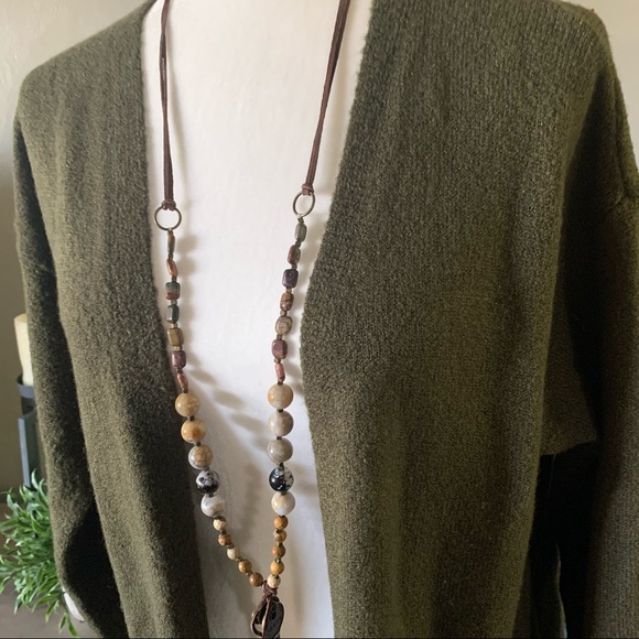 Olive Green Longline Cardigan - Picture 2 of 7